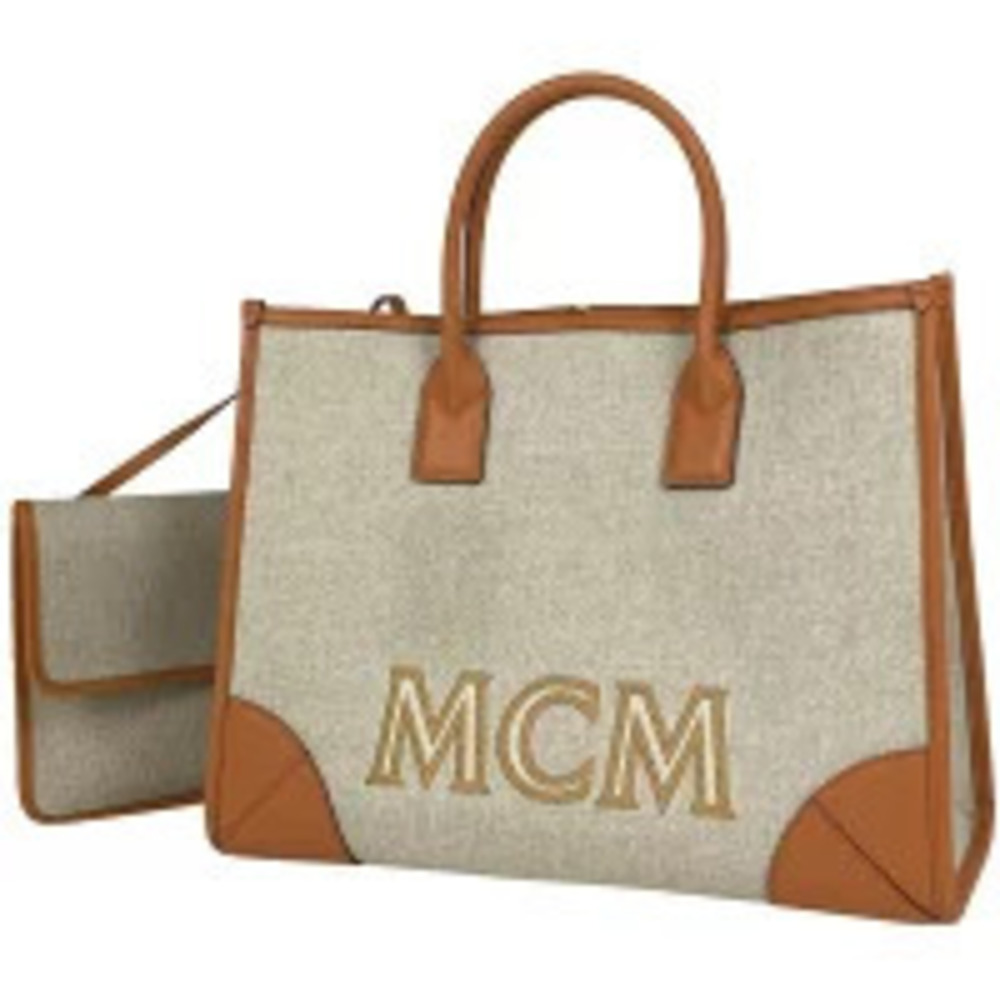 MCM Tote Bag Shoulder Handbag Canvas Beige Brown